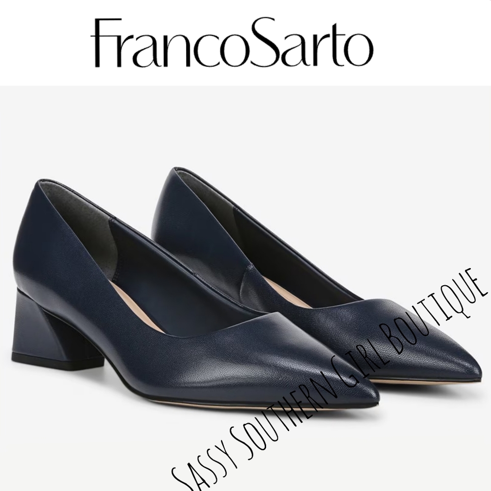 ⭐ Franco Sarto Navy Leather Pumps